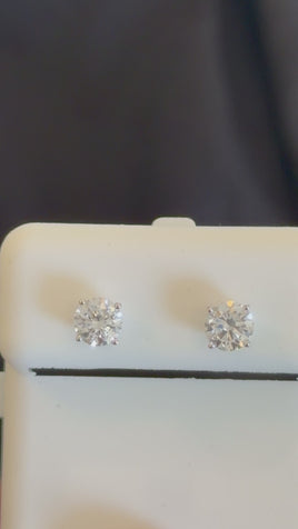 10K WHITE GOLD .90 CARAT LAB GROWN DIAMONDS 5 MM STERLING SILVER SOLITAIRE STUDS EARRINGS