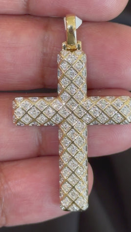 1.10 CARAT CERTIFIED LAB GROWN DIAMONDS STERLING SILVER GOLD PLATED 1.85 INCHES CROSS PENDANT