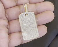 
              3 CARAT MENS STERLING SILVER WITH YELLOW GOLD PLATING 2" REAL DIAMOND DOG TAG PENDANT CHARM PIECE
            