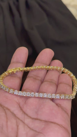 2.15 CARAT LAB GROWN DIAMONDS STERLING SILVER GOLD PLATED 8.50 INCHES 4 MM BRACELET