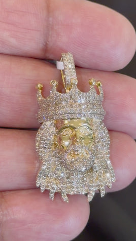 10K YELLOW GOLD 2.25 CARAT NATURAL DIAMONDS 1.50 INCHES JESUS HEAD PENDANT CHARM