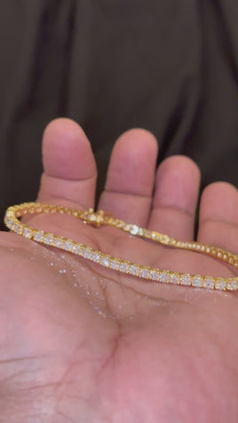 7.25 CARAT LAB GROWN DIAMONDS STERLING SILVER GOLD PLATED 8.50 INCHES 3 MM BRACELET