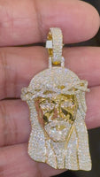 
              2.57 CARAT LAB GROWN DIAMONDS STERLING SILVER GOLD PLATED 2.25 INCHES JESUS CROSS PENDANT
            