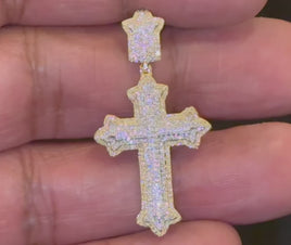 10K YELLOW GOLD .50 CARAT 1.50 INCHES NATURAL DIAMOND CROSS PENDANT CHARM