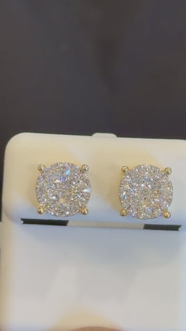 1.04 CARAT CERTIFED LAB GROWN DIAMONDS STERLING SILVER GOLD PLATED 10 MM STUDS EARRINGS