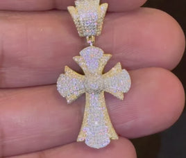 10K YELLOW GOLD .50 CARAT 1.50 INCHES NATURAL DIAMOND CROSS PENDANT CHARM