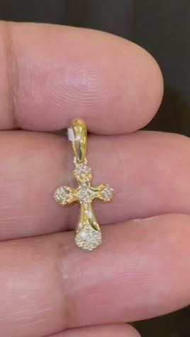 10K YELLOW GOLD .15 CARAT NATURAL DIAMONDS .75 INCHES CROSS PENDANT CHARM
