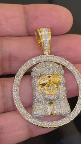 3.50 CARAT NATURAL DIAMONDS STERLING SILVER GOLD PLATED 2 INCHES JESUS FACE HEAD CROSS CHARM PENDNT