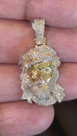 10K YELLOW GOLD 1.25 CARAT NATURAL DIAMONDS 1.40 INCHES JESUS HEAD PENDANT CHARM