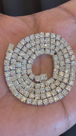 20 CARAT LAB GROWN DIAMONDS STERLING SILVER 18 INCHES 26 GRAMS 3.5 MM TENNIS CHAIN NECKLACE