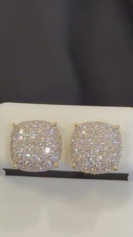 1.63 CARAT CERTIFIED LAB GROWN DIAMONDS 11 MM STERLING SILVER GOLD PLATED STUDS EARRINGS