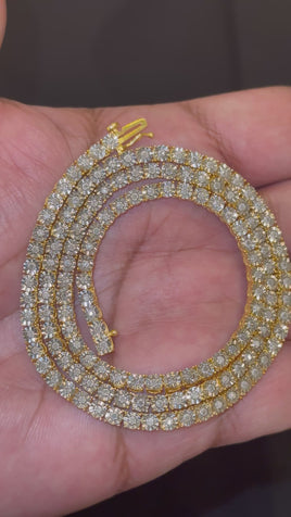 2.75 CARAT NATURAL DIAMOND STERLING SILVER GOLD PLATED 22 INCHES 4 MM 34 GRAM FANUC TENNIS CHAIN NECKLACE