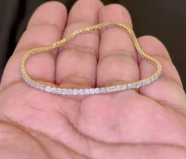 10K YELLOW GOLD 1 CARAT NATURAL DIAMOND 7 INCHES 2 MM WOMEN BRACELET