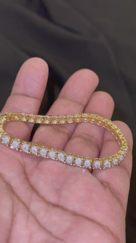 1.15 CARAT NATURAL DIAMONDS STERLING SILVER GOLD PLATED FANUC BRACELET - 8.50 INCHES - 4 MM