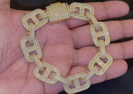 3 CARAT NATURAL DIAMONDS STERLING SILVER WITH GOLD PLATING 69.43 GRAMS 9 INCHES 16 MM FANOOK BRACELET
