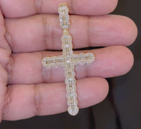 
              10K YELLOW GOLD 3 CARAT NATURAL DIAMONDS 2.25 INCHES CROSS PENDANT CHARM
            