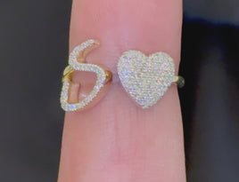 10K YELLOW GOLD .25 CARAT WOMENS NATURAL DIAMOND HEART & LETTER INITIAL S RING