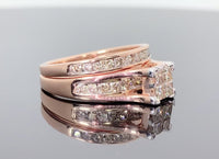 
              10K ROSE GOLD 1.10 CARAT WOMENS REAL DIAMOND ENGAGEMENT RING WEDDING BAND SET
            