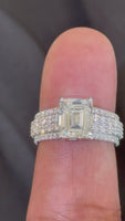 
              14K WHITE GOLD 4 CARAT EMERALD & ROUND LAB GROWN DIAMONDS ENGAGEMENT WEDDING RING
            