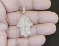 
              10K YELLOW GOLD 2.25 CARAT REAL DIAMOND 1.75 INCHES HAMSA HAND PENDANT CHARM
            