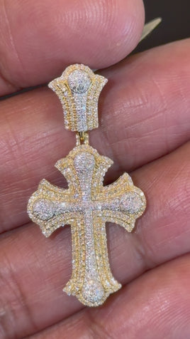 10K YELLOW GOLD .55 CARAT 1.50 INCHES NATURAL DIAMOND CROSS PENDANT CHARM