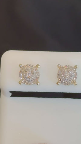.25 CARAT NATURAL DIAMONDS STERLING SILVER GOLD PLATED 7 MM EARRINGS STUDS