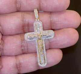 10K YELLOW GOLD 1 CARAT NATURAL DIAMONDS 2 INCHES CROSS PENDANT CHARM