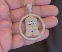 
              3.50 CARAT STERLING SILVER 2 INCHES DIAMOND JESUS FACE HEAD CROSS CHARM PENDANT
            