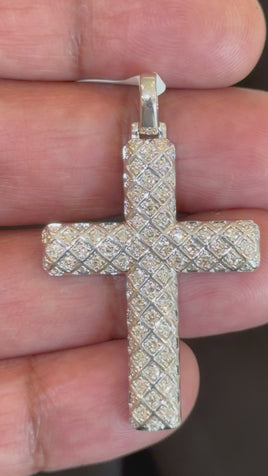 1.10 CARAT CERTIFIED LAB GROWN DIAMONDS STERLING SILVER 1.85 INCHES CROSS PENDANT
