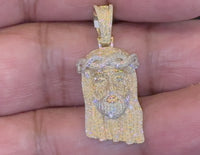 
              10K YELLOW GOLD .75 CARAT REAL DIAMOND 1.25 INCHES MEN JESUS FACE HEAD CROSS CHARM PENDANT
            