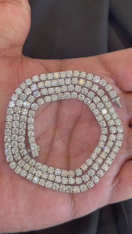 22.12 CARAT LAB GROWN DIAMONDS STERLING SILVER 22 INCHES 25.26 GRAMS 3.5 MM TENNIS CHAIN NECKLACE