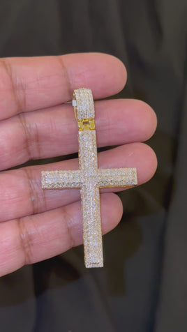 4.07 CARAT CERTIFIED LAB GROWN DIAMONDS STERLING SILVER GOLD PLATED 2.50 INCHES CROSS PENDANT