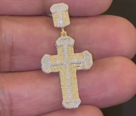10K YELLOW GOLD .50 CARAT 1.50 INCHES NATURAL DIAMOND CROSS PENDANT CHARM