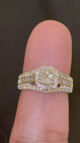 10K YELLOW GOLD 1.75 CARAT NATURAL DIAMOND CENTER .60 CARAT ENGAGEMENT RING WEDDING RING BRIDAL