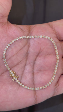 14K YELLOW GOLD 3 CARAT LAB GROWN DIAMONDS 7 INCHES 2 MM BRACELET