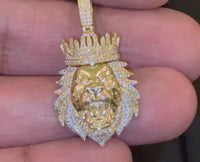 
              10K YELLOW GOLD .40 CARAT 1.50 INCHES NATURAL DIAMOND LION HEAD PENDANT CHARM
            