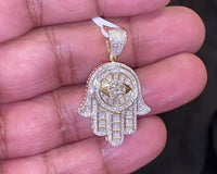 
              10K YELLOW GOLD .75 CARAT REAL DIAMOND 1.50 INCHES HAMSA HAND PENDANT CHARM
            