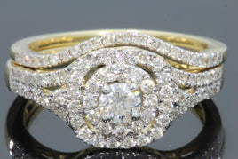 10K YELLOW GOLD 1 CARAT WOMENS REAL DIAMOND ENGAGEMENT RING WEDDING BAND SET