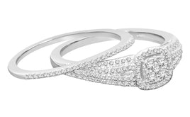 10K WHITE GOLD .60 CARAT WOMENS REAL DIAMOND ENGAGEMENT RING WEDDING BAND SET