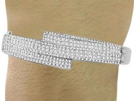1.50 CARAT GENUINE DIAMONDS WOMENS STERLING SILVER RHODIUM PLATED PAVE BRACELET BANGLE