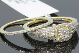 10K YELLOW GOLD .60 CARAT WOMENS REAL DIAMOND ENGAGEMENT RING WEDDING BAND SET