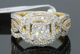 10K YELLOW GOLD 1.50 CARAT WOMENS REAL DIAMOND ENGAGEMENT RING WEDDING BANDS SET