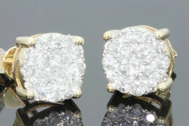 10K YELLOW GOLD 1.15 CARAT MENS WOMENS 9 mm 100% GENUINE DIAMONDS EARRING STUDS