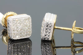 .40 CARAT STERLING SILVER YELLOW GOLD PLATING MENS WOMENS 8 mm 100% REAL DIAMONDS EARRINGS STUDS
