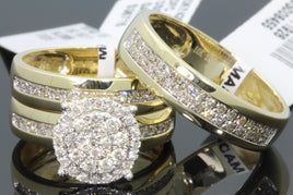 10K YELLOW GOLD 1 CARAT MEN WOMEN DIAMOND TRIO ENGAGEMENT WEDDING RING BAND SET