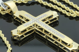10K YELLOW GOLD .25 CARAT 2.25 INCH REAL DIAMOND CROSS PENDANT - WITHOUT CHAIN