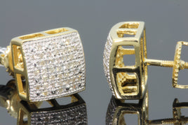 .25 CARAT NATURAL DIAMOND STERLING SILVER YELLOW GOLD PLATED MENS WOMENS 9 MM EARRINGS STUDS