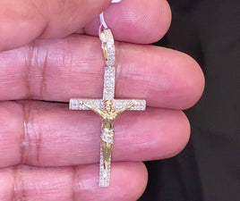 10K YELLOW GOLD .75 CARAT 1.75 INCHES REAL DIAMOND CROSS PENDANT CHARM CROSS