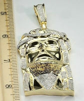 
              2.25 CARAT 3.5" STERLING SILVER YELLOW GOLD DIAMOND JESUS FACE HEAD CROSS CHARM PENDANT
            