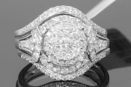 10K WHITE GOLD 1.50 CARAT WOMENS REAL DIAMOND ENGAGEMENT RING WEDDING BAND SET